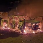 Police Car Burned in Uprising in Santiago de Veraguas, Panama